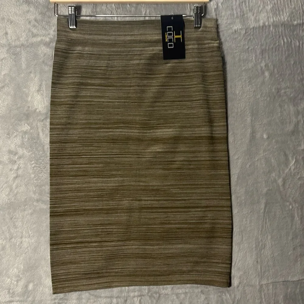 NWT New Coco Limon Green Brown Stretch Midi Skirt Size L/XL